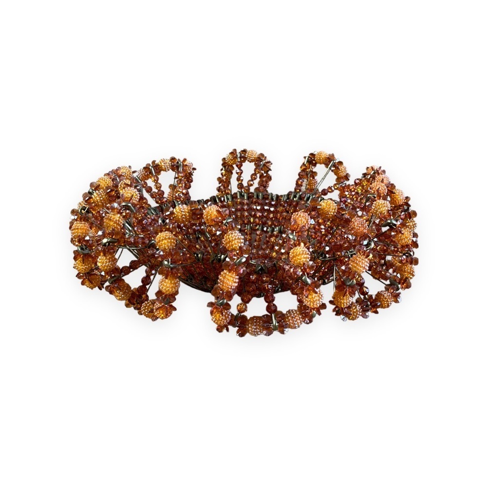 Vintage Safety Gold Pins‎ and Beads Fluted Basket Fall Colors Rust Orange 13.5”